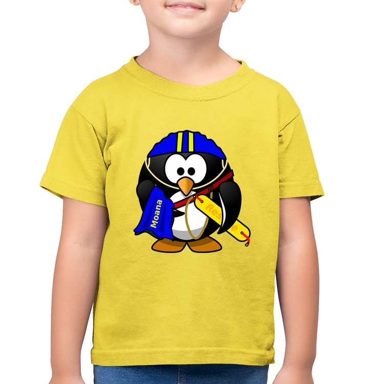 Camiseta Algodão Infantil Pinguim Salva Vidas - Amarelo Canário