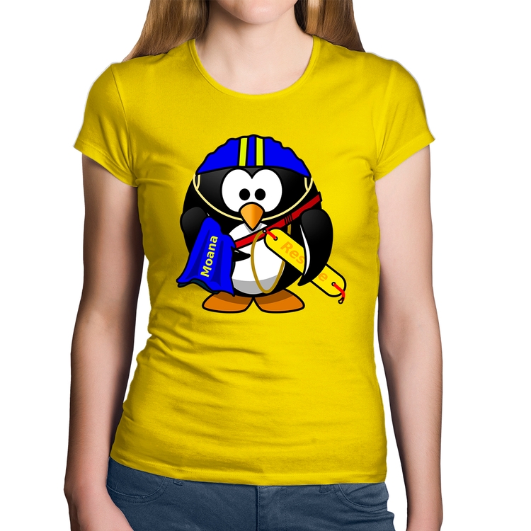 Baby Look Algodão Pinguim Salva Vidas - Amarela