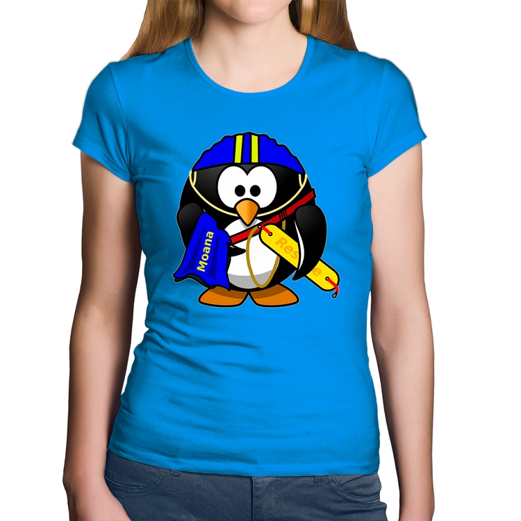 Baby Look Algodão Pinguim Salva Vidas - Azul