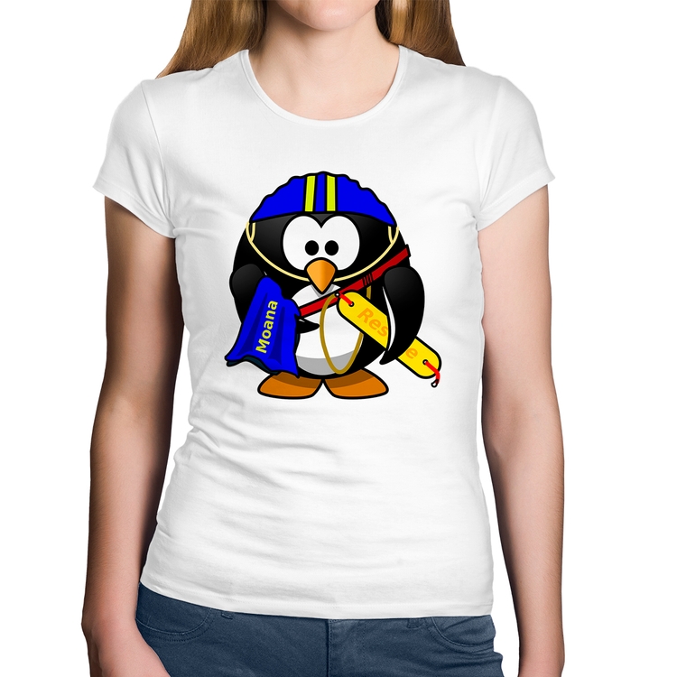 Baby Look Algodão Pinguim Salva Vidas - Branca