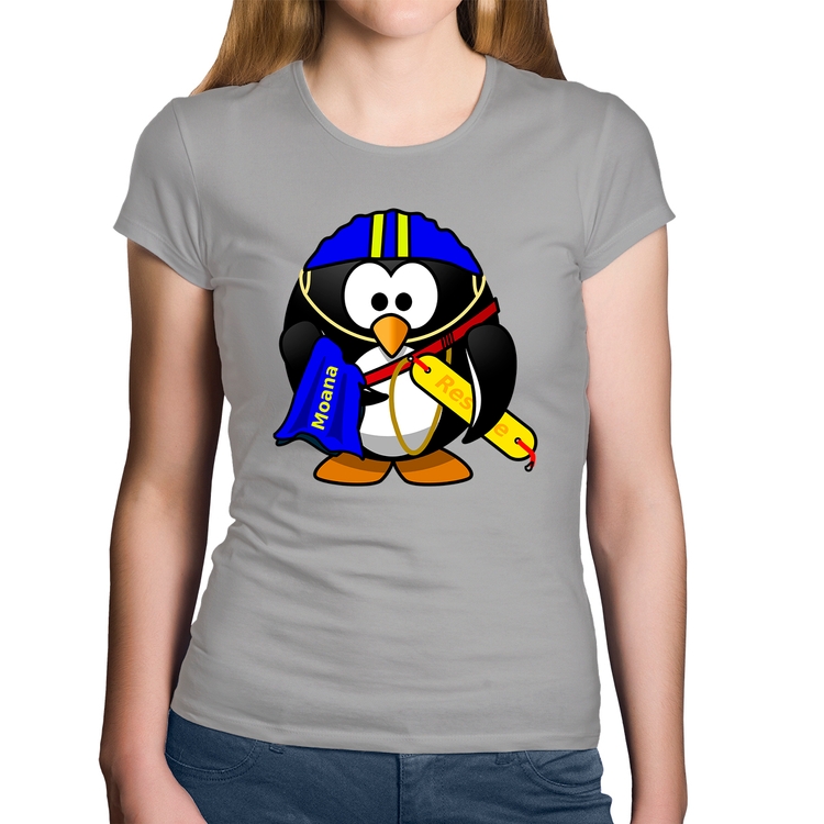 Baby Look Algodão Pinguim Salva Vidas - Cinza