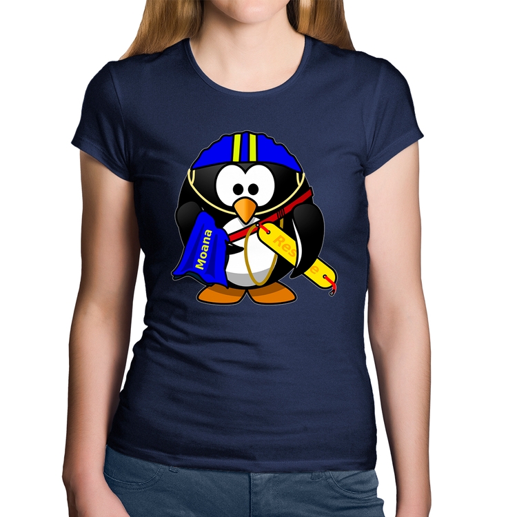 Baby Look Algodão Pinguim Salva Vidas - Marinho