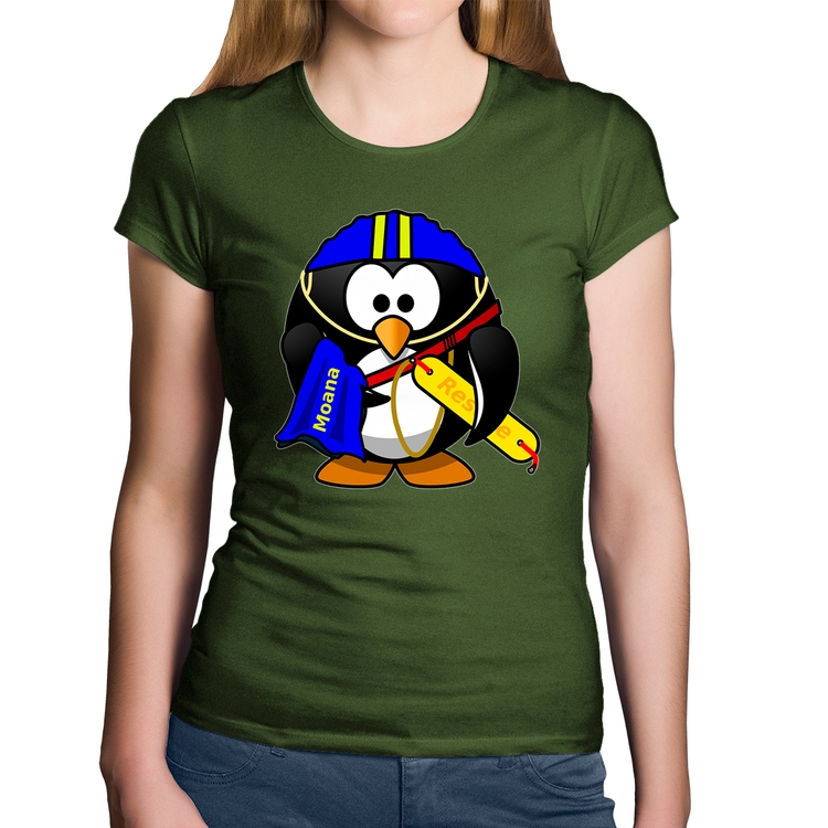 Baby Look Algodão Pinguim Salva Vidas - Musgo