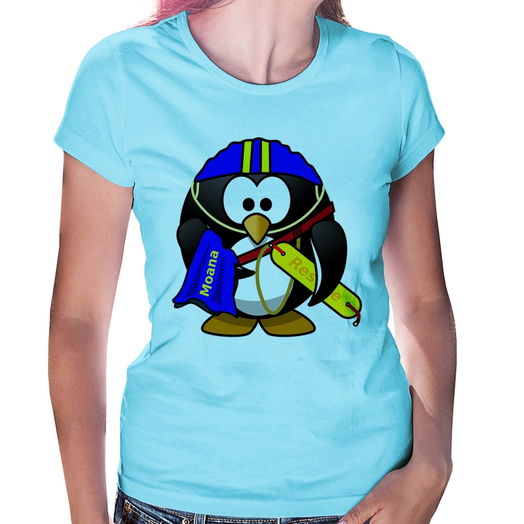 Baby Look Pinguim Salva Vidas - Azul Bebê