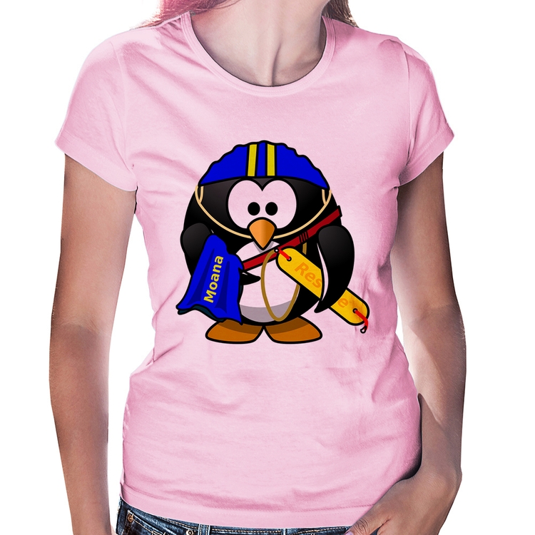 Baby Look Pinguim Salva Vidas - Rosa Bebê