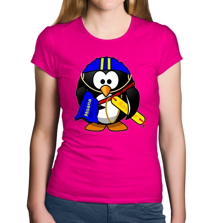 Baby Look Algodão Pinguim Salva Vidas - Rosa