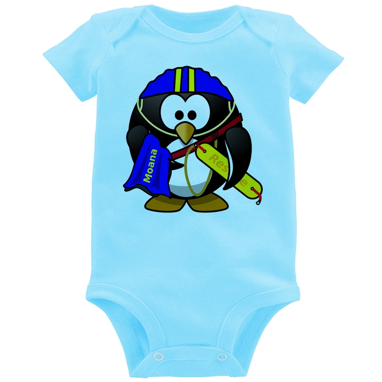 Body Bebê Pinguim Salva Vidas - Azul Bebê