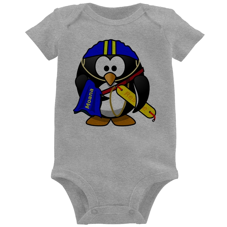 Body Bebê Pinguim Salva Vidas - Cinza