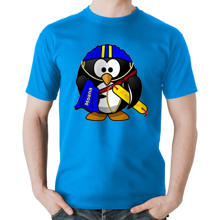 Camiseta Algodão Pinguim Salva Vidas - Azul