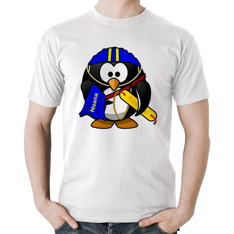 Camiseta Algodão Pinguim Salva Vidas - Branca