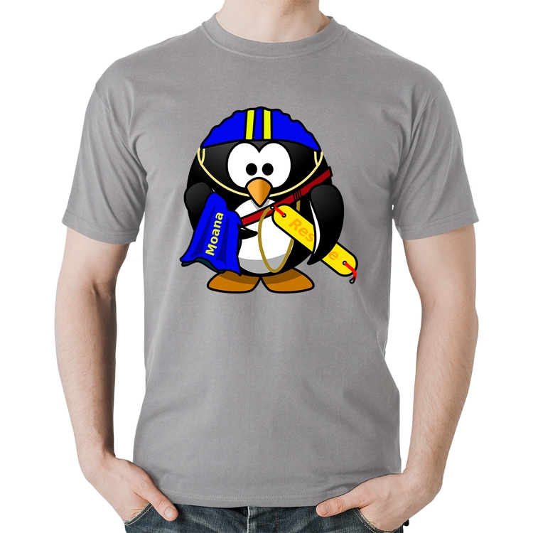 Camiseta Algodão Pinguim Salva Vidas - Cinza