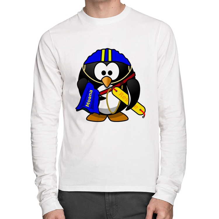 Camiseta Algodão Pinguim Salva Vidas Manga Longa - Branca