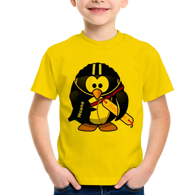 Camiseta Infantil Pinguim Salva Vidas - Amarela