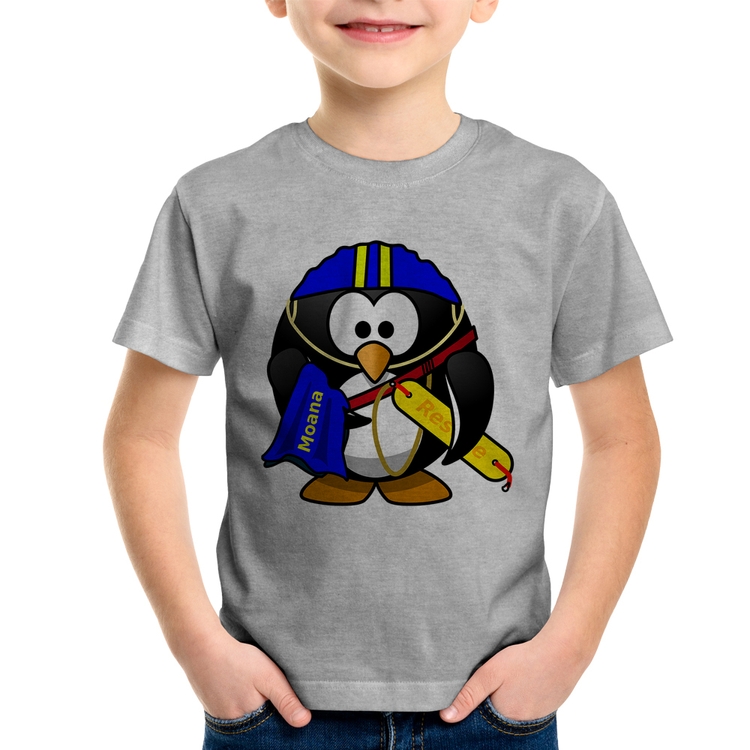 Camiseta Infantil Pinguim Salva Vidas - Cinza