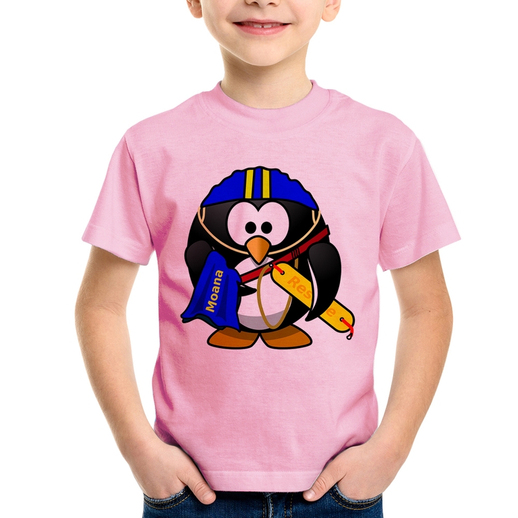 Camiseta Infantil Pinguim Salva Vidas - Rosa Bebê