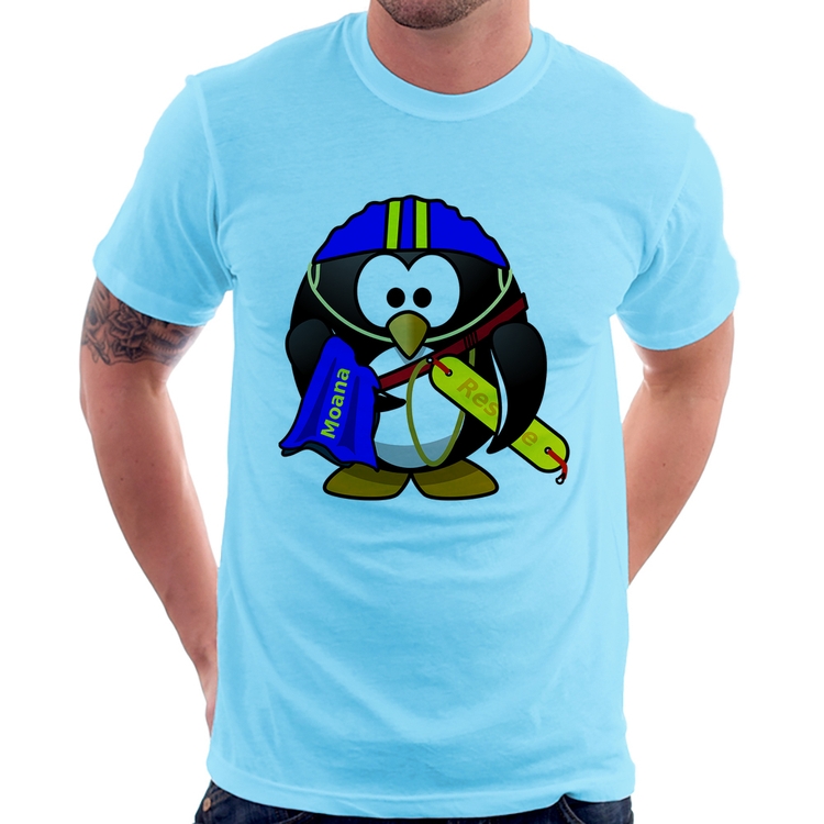 Camiseta Pinguim Salva Vidas - Azul Bebê