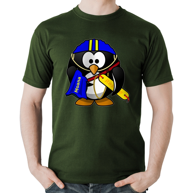 Camiseta Algodão Pinguim Salva Vidas - Musgo