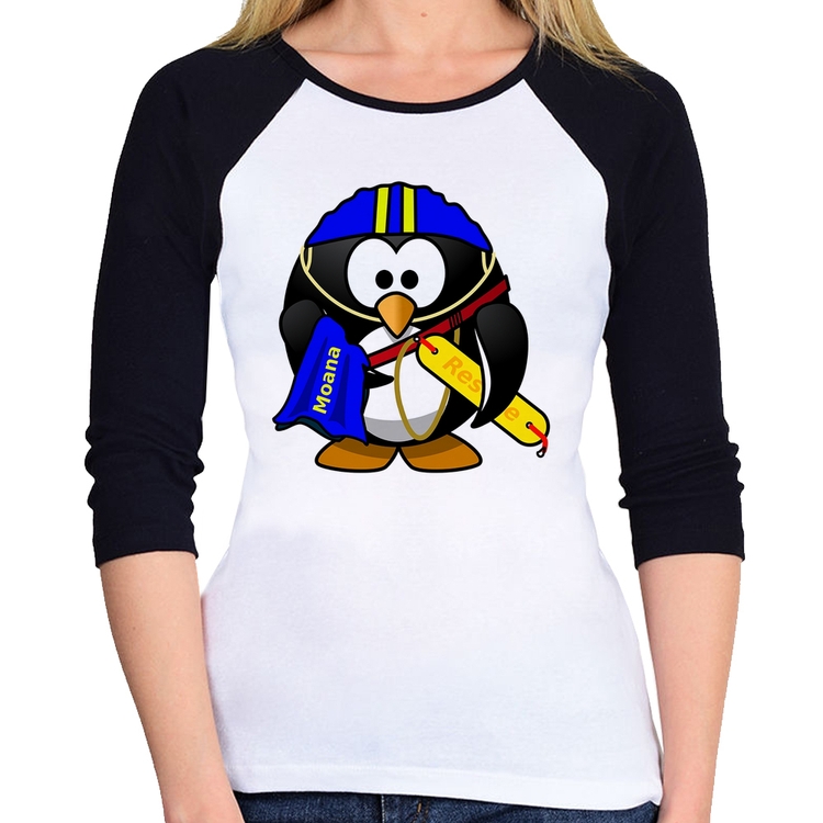 Baby Look Raglan Pinguim Salva Vidas Manga 3/4