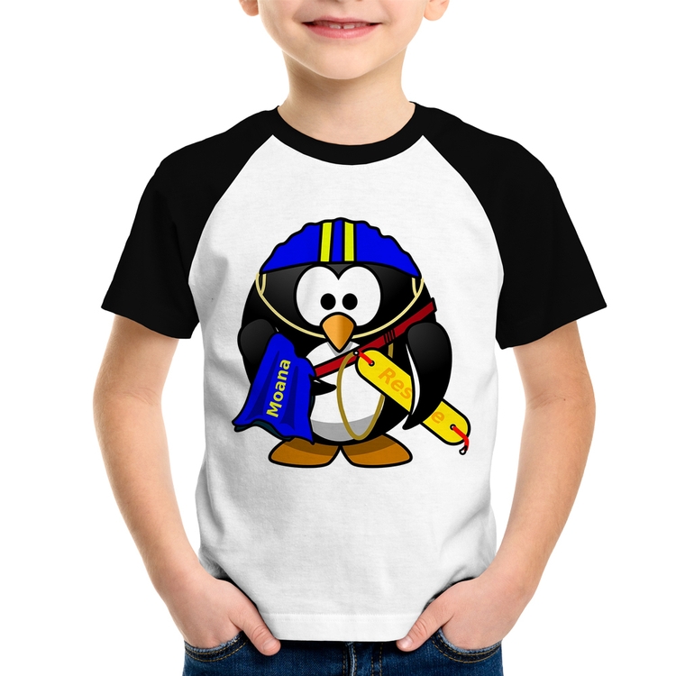 Camiseta Raglan Infantil Pinguim Salva Vidas