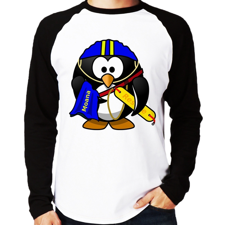 Camiseta Raglan Pinguim Salva Vidas Manga Longa