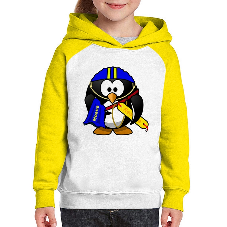 Moletom Infantil Pinguim Salva Vidas - Branco/Amarelo
