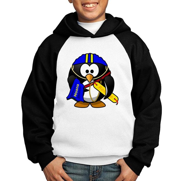 Moletom Infantil Pinguim Salva Vidas - Branco/Preto