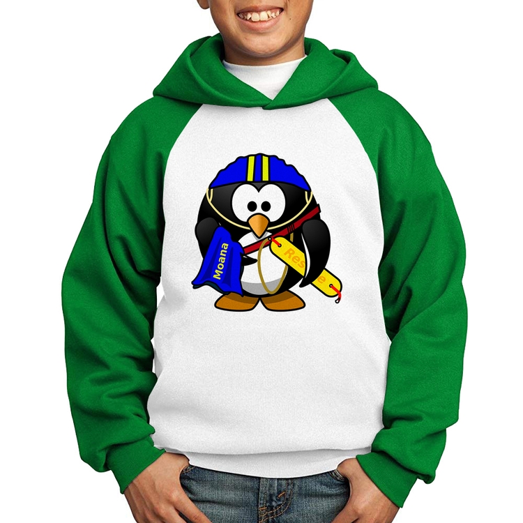 Moletom Infantil Pinguim Salva Vidas - Branco/Verde