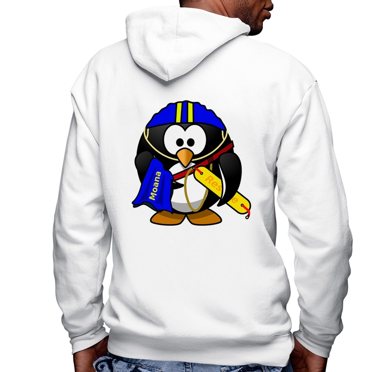 Blusa Moletom Pinguim Salva Vidas Masculina com Capuz e Zíper - Branca