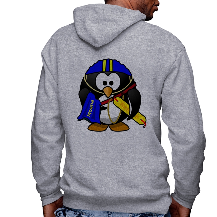 Blusa Moletom Pinguim Salva Vidas Masculina com Capuz e Zíper - Mescla
