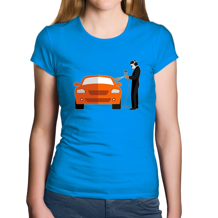 Baby Look Algodão Pintor Automotivo - Azul