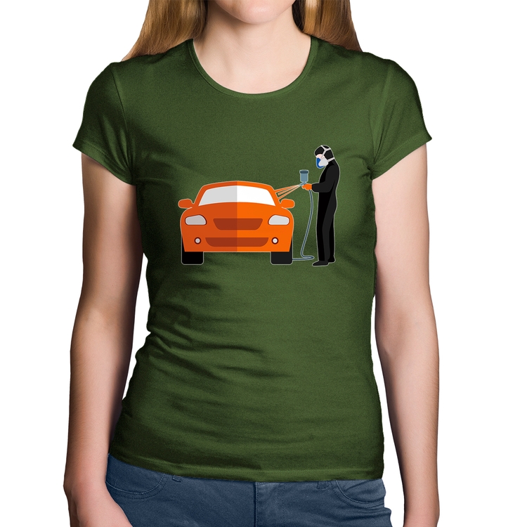 Baby Look Algodão Pintor Automotivo - Musgo