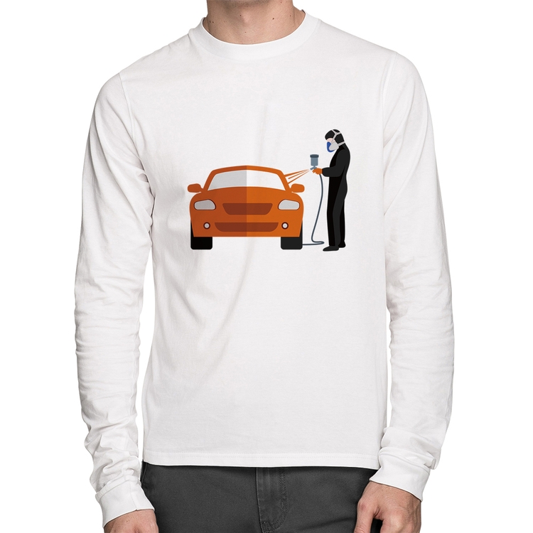 Camiseta Algodão Pintor Automotivo Manga Longa - Branca
