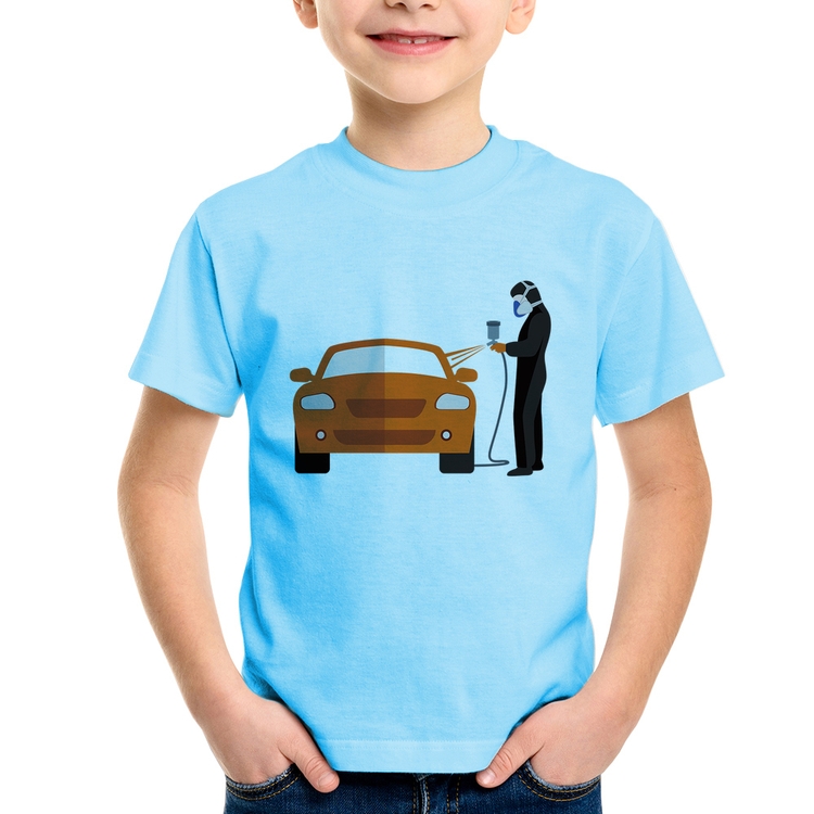 Camiseta Infantil Pintor Automotivo - Azul Bebê