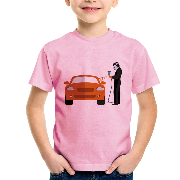 Camiseta Infantil Pintor Automotivo - Rosa Bebê