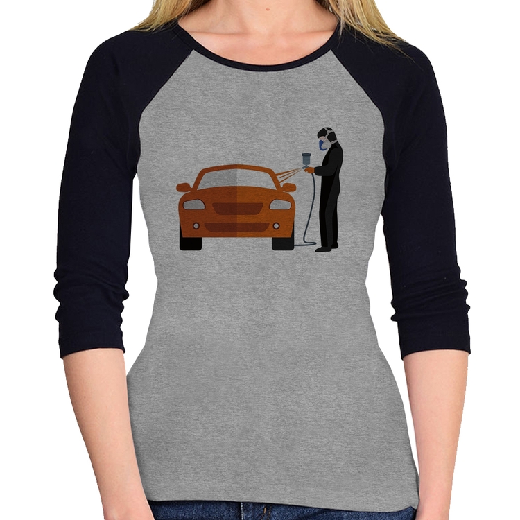 Baby Look Raglan Pintor Automotivo Manga 3/4 - Cinza/Preto