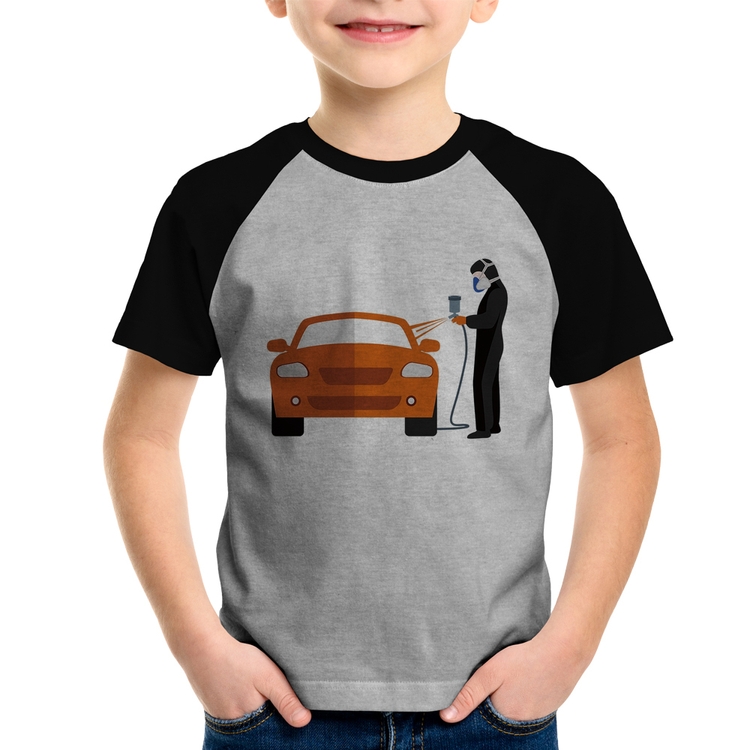 Camiseta Raglan Infantil Pintor Automotivo - Cinza/Preto