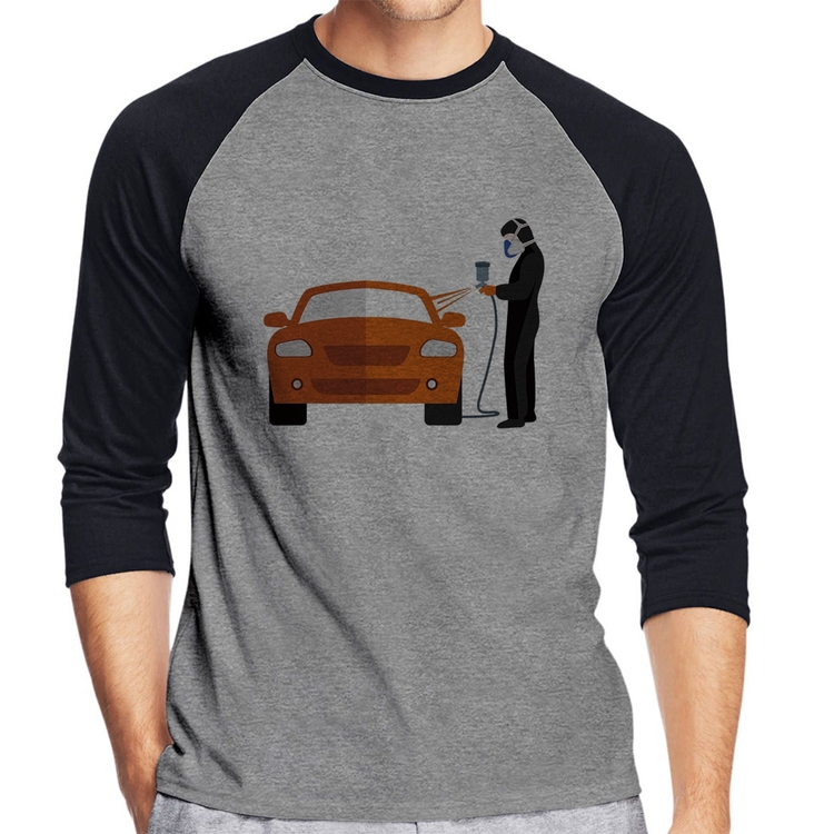 Camiseta Raglan Pintor Automotivo Manga 3/4 - Cinza/Preto