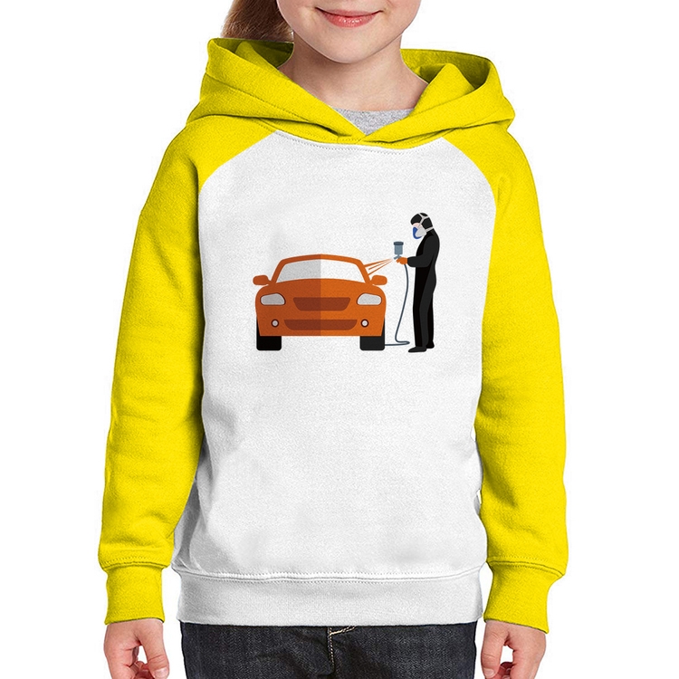 Moletom Infantil Pintor Automotivo - Branco/Amarelo
