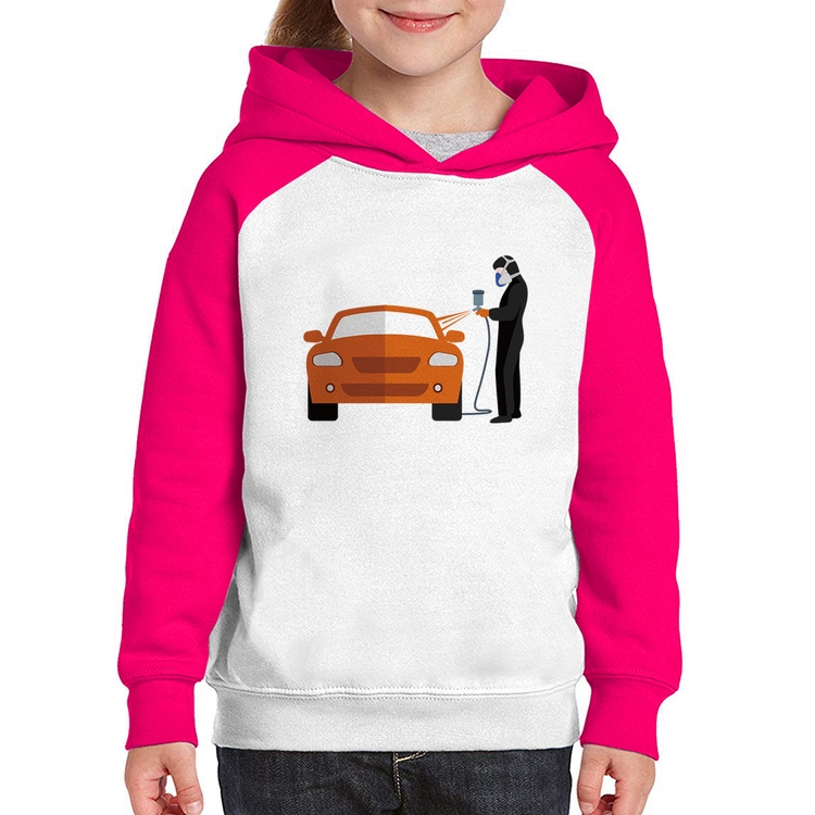 Moletom Infantil Pintor Automotivo - Branco/Rosa