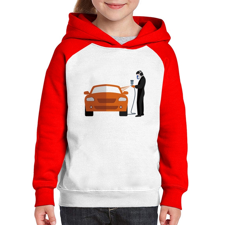Moletom Infantil Pintor Automotivo - Branco/Vermelho