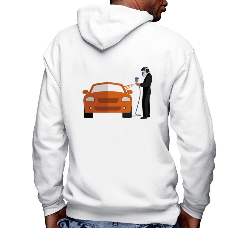 Blusa Moletom Pintor Automotivo Masculina com Capuz e Zíper - Branca