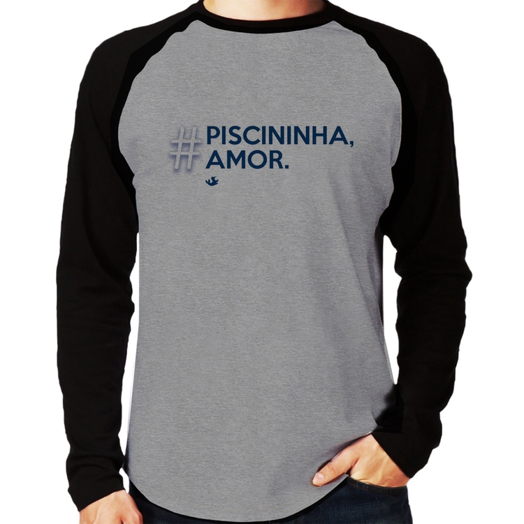 Camiseta Raglan Piscininha amor Manga Longa - Cinza/Preto