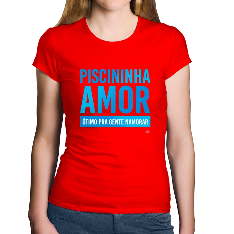 Baby Look Algodão Piscininha amor, ótimo pra gente namorar - Vermelha
