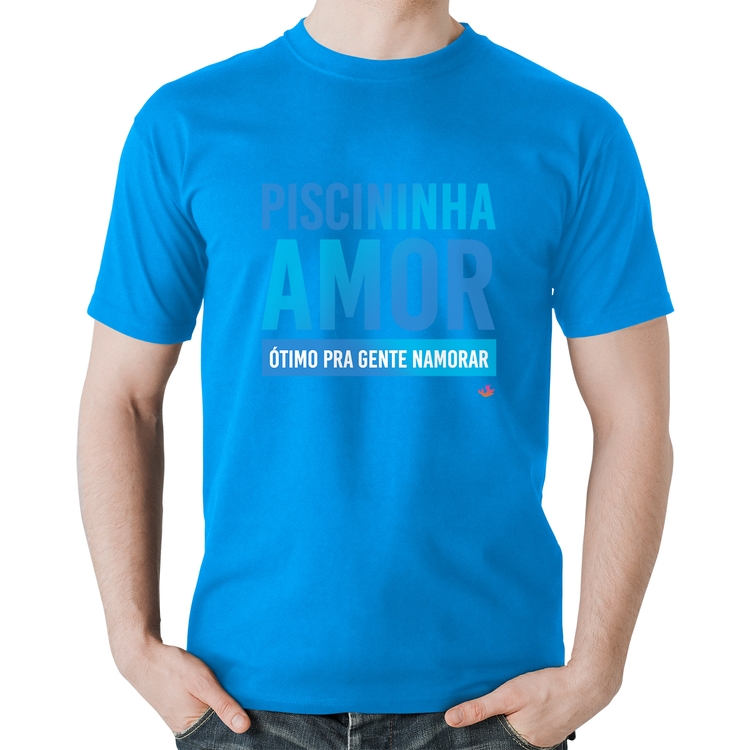 Camiseta Algodão Piscininha amor, ótimo pra gente namorar - Azul