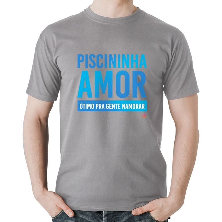 Camiseta Algodão Piscininha amor, ótimo pra gente namorar - Cinza
