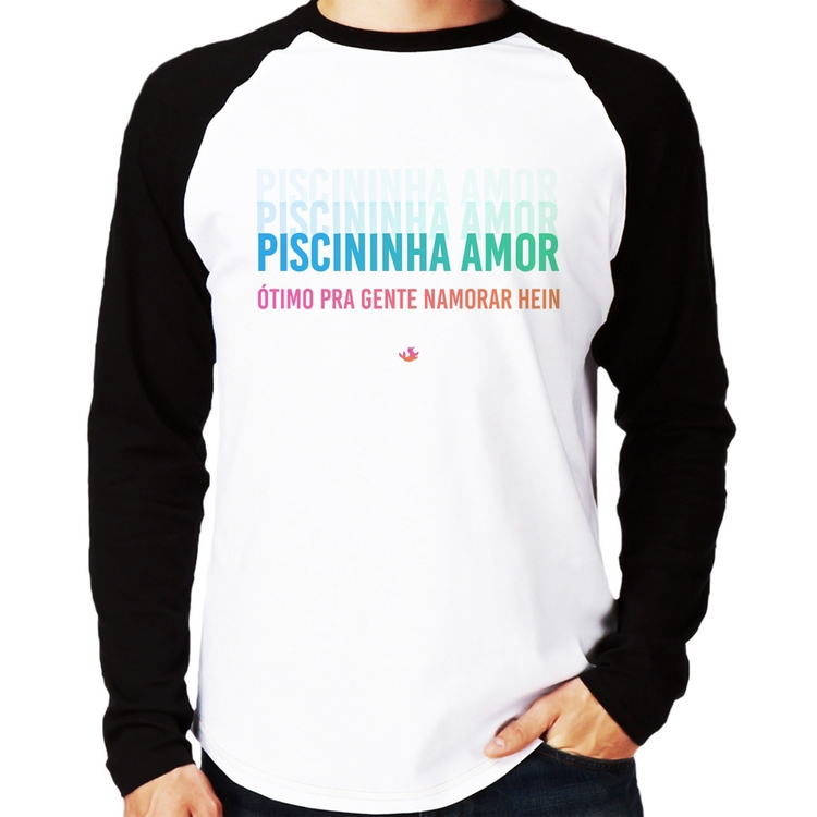 Camiseta Raglan Piscininha amor, ótimo pra gente namorar hein Manga Longa