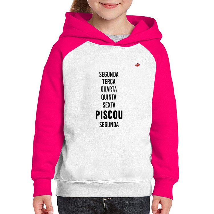 Moletom Infantil Piscou, segunda - Branco/Rosa