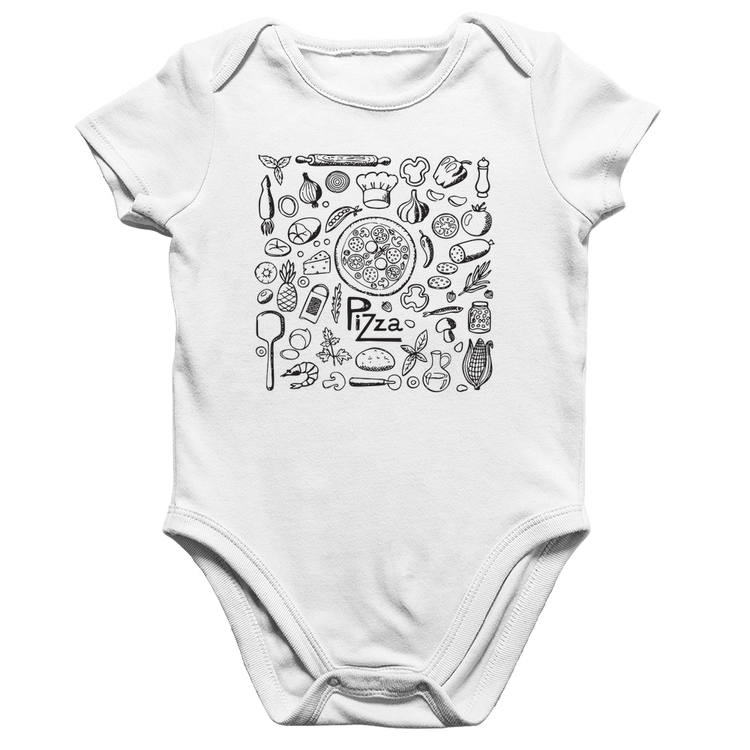 Body Bebê Algodão Pizza Elementos - Branco