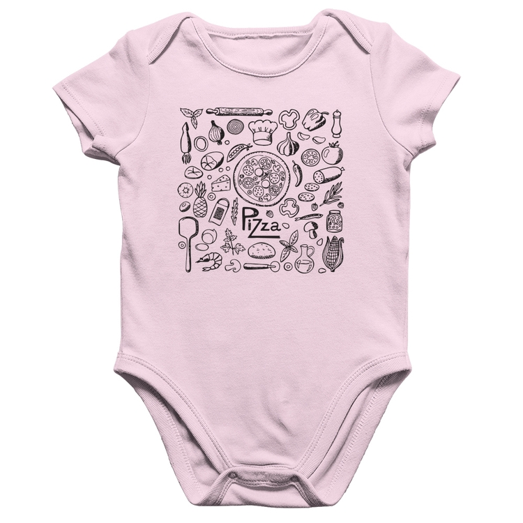 Body Bebê Algodão Pizza Elementos - Rosa Bebê