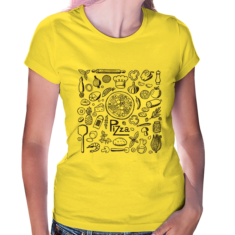 Baby Look Pizza Elementos - Amarela